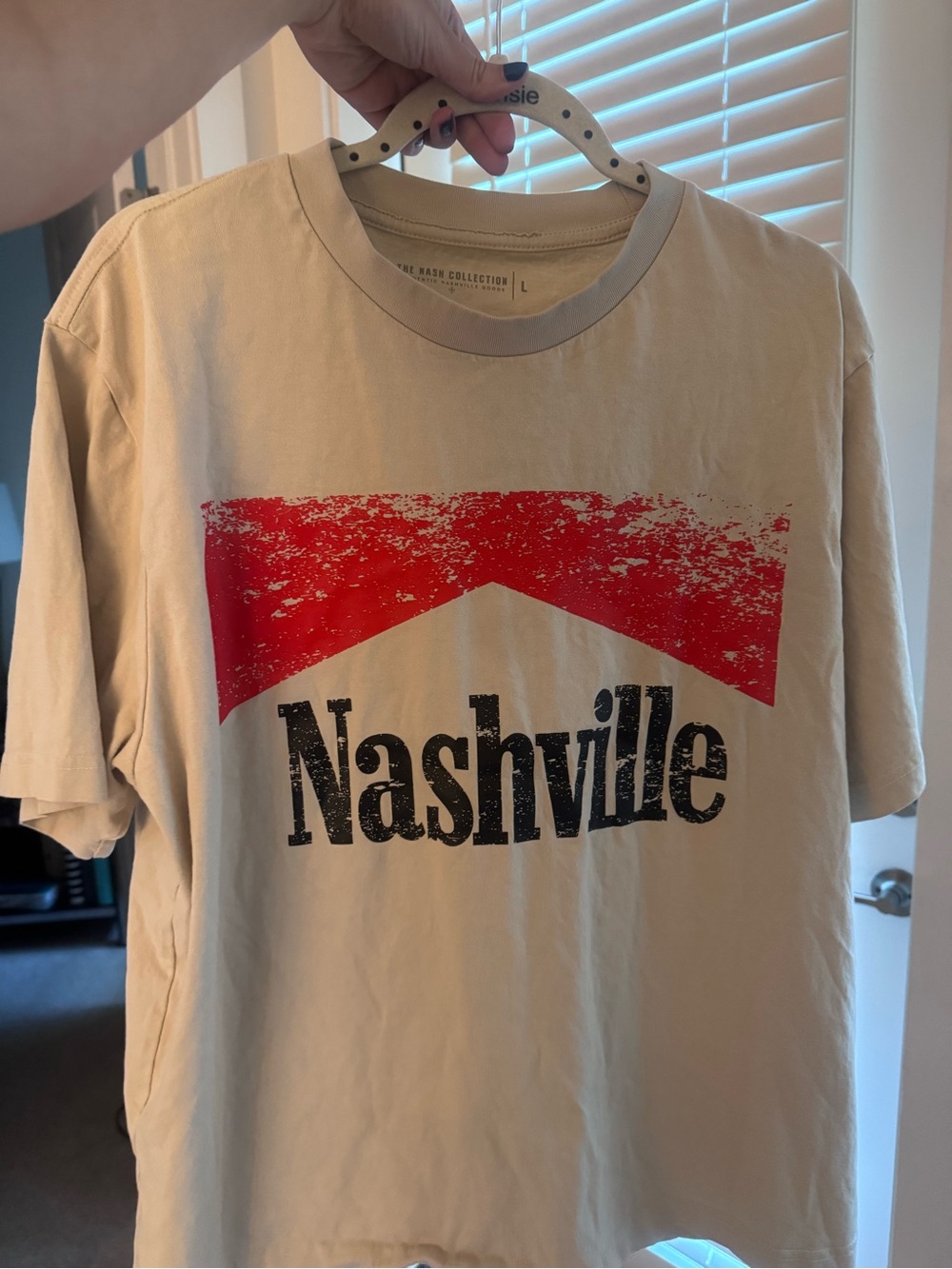 Beige Nashville Graphic Short Sleeve Tee with Red Chevron - Picture 3 of 4